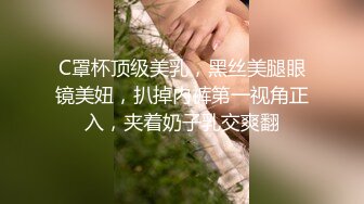 C罩杯顶级美乳，黑丝美腿眼镜美妞，扒掉内裤第一视角正入，夹着奶子乳交爽翻